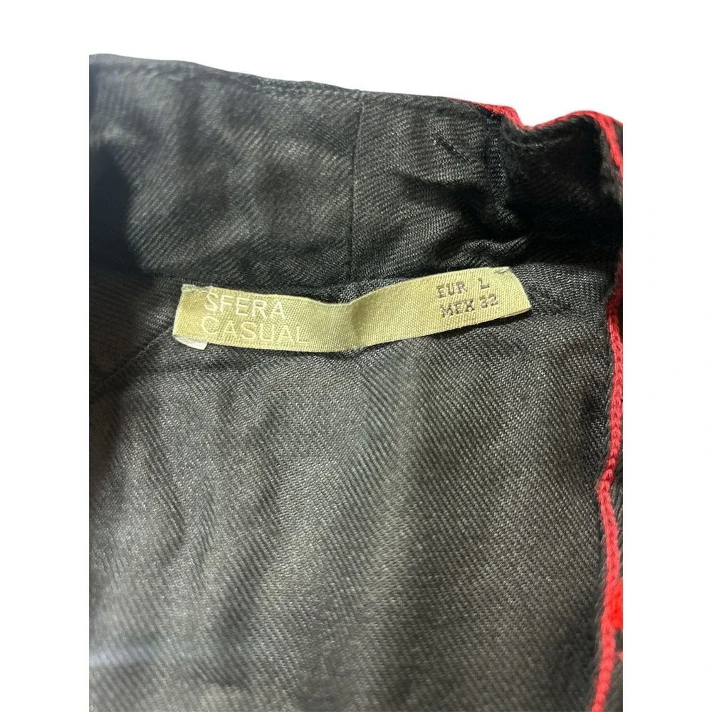 Sfera Casual Black Red Mirror Embroidered Open Front Vest Boho Large